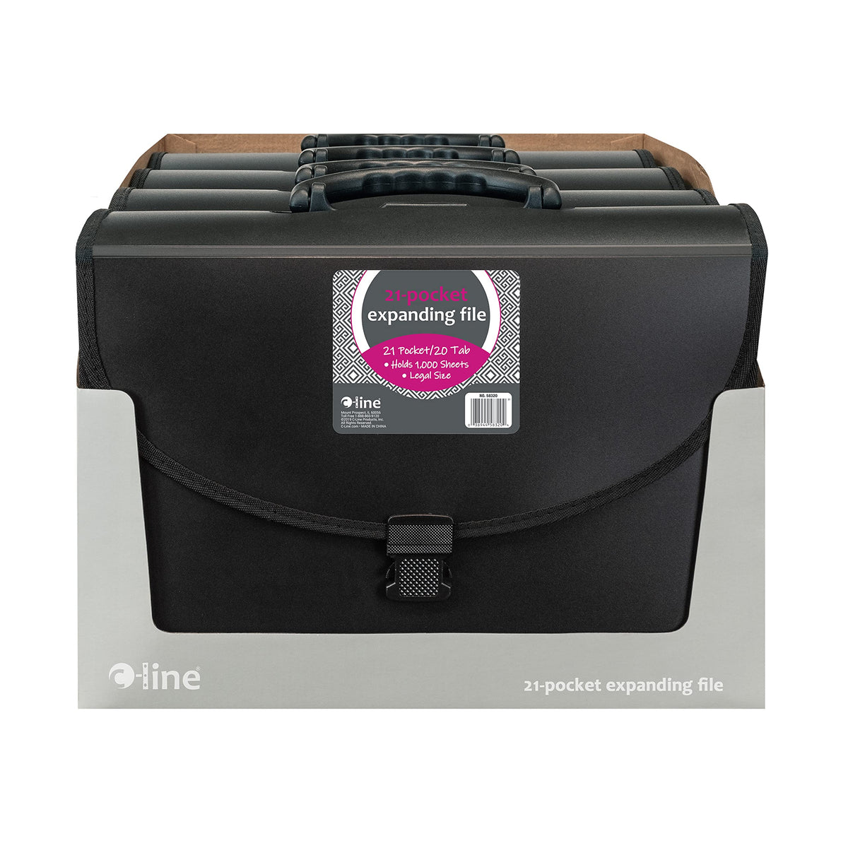 C-Line 21-Pocket Poly Expanding File with Handle, Includes Tabs, Locking Closure, Legal Size, Black (58320), Traditional