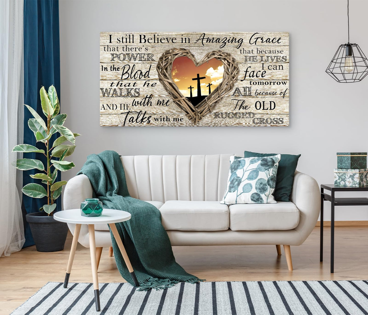 Cao Gen Decor Art A63550 Amazing Grace Wall Art Decor Canvas Print Picture Christian 1 Panel Religious Cross Painting Artwork for Living Room Bedroom Office Home Wall Decor Framed Ready to Hang