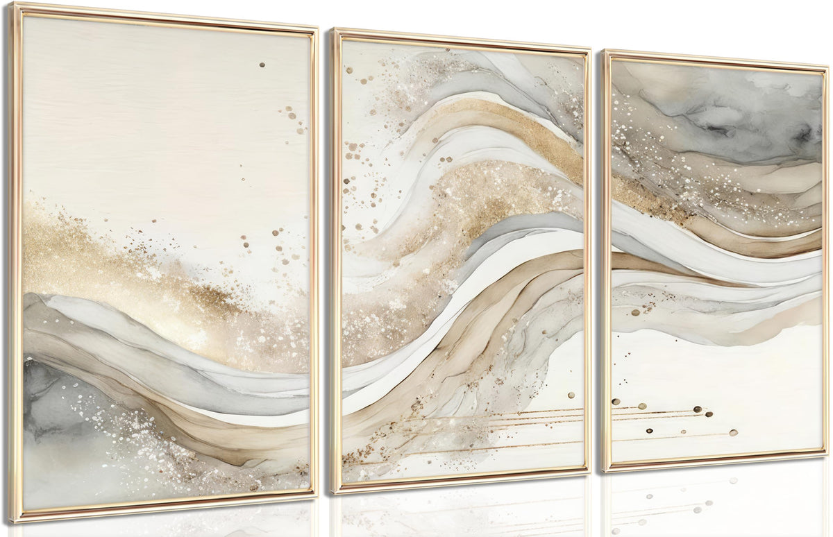 3Pcs Gold Abstract Marble Canvas Wall Art Modern Grey and Gold Fluid Painting Picture Wall Decor neutral Marble Poster Print Artwork for Bedroom Living Room Office Hotel Home Decoration