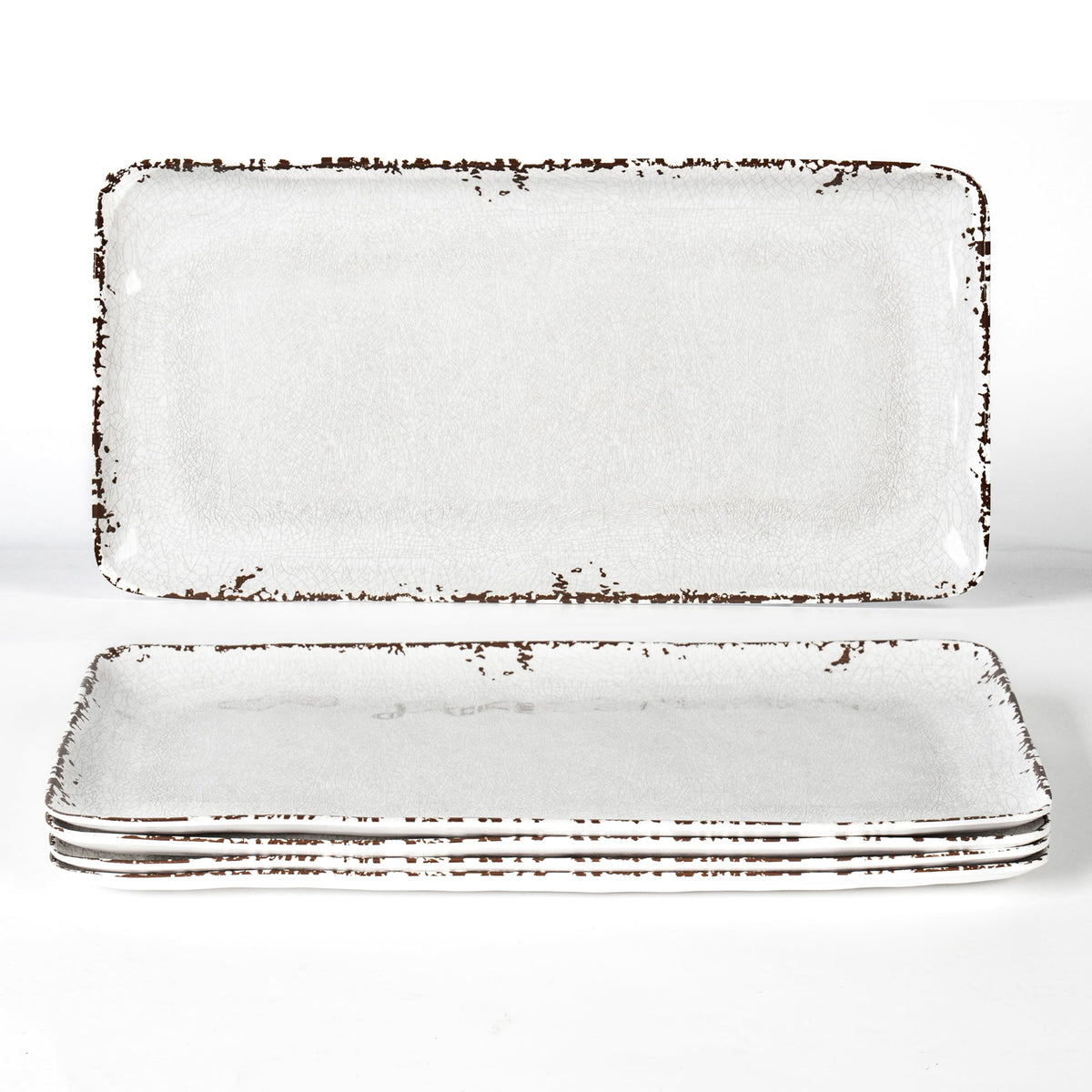 ZAROCRUS 4-Pack 14" x 7" White Serving platter Set, Reusable Farmhouse Melamine Serving Platters for Cookie, Appetizer, Charcuterie, Snack, Party Food Display - Stackable Kitchen CounterTop Tray.