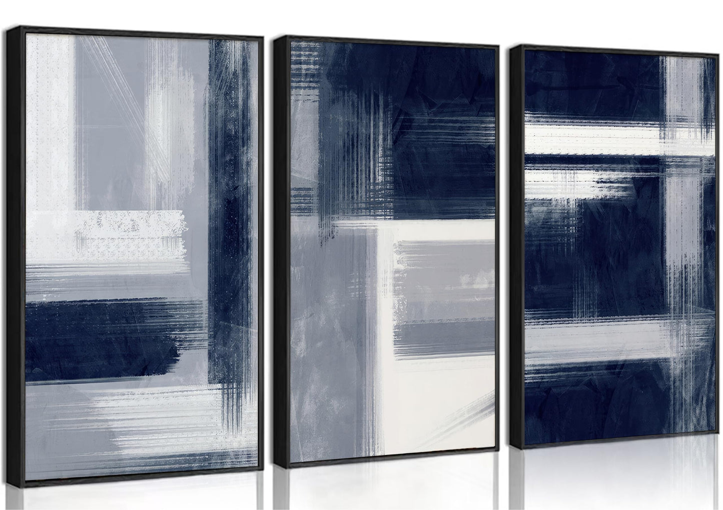 Wavkkey 3Pcs Navy Blue Abstract Wall Art Blue Grey Neutral Modern Geometric Abstract Painting Poster Wall Decor Canvas Print Artwork for Living Room Bedroom Office Home Decoration Unframed
