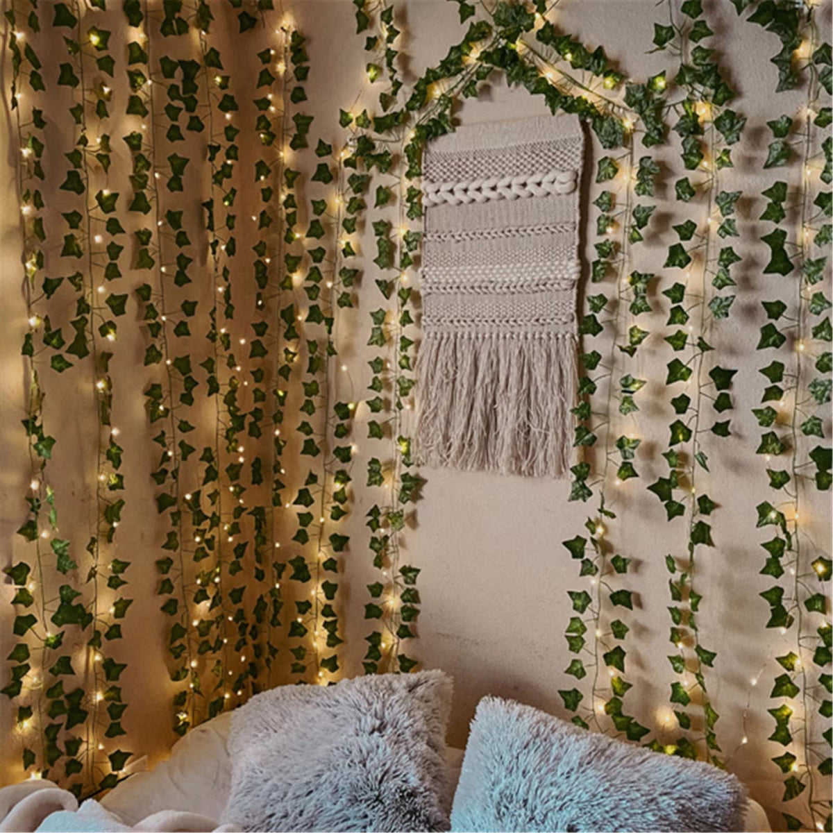 168 FT Artificial Ivy Garlands with 400 LED /132FT String Light Fake Vines for Bedroom Decor Ivy Leaves Greenery Faux Hanging Plants Green Flowers Decor for Home Kitchen Garden Office Wedding Wall