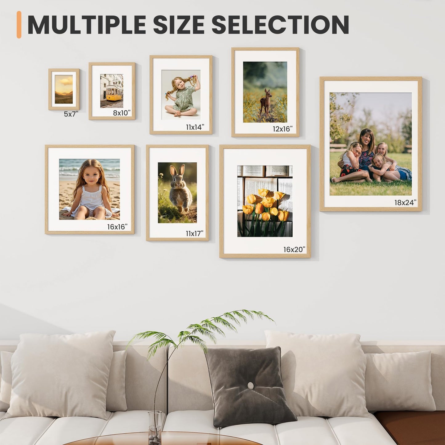 Fun Memories 5x7 Picture Frame Set of 6, Display Pictures 4x6 with Mat or 5x7 Without Mat, 5 x 7 Frame for Photos, Posters & Art Prints, Gallery Photo Frames for Wall & Tabletop Display, Natural