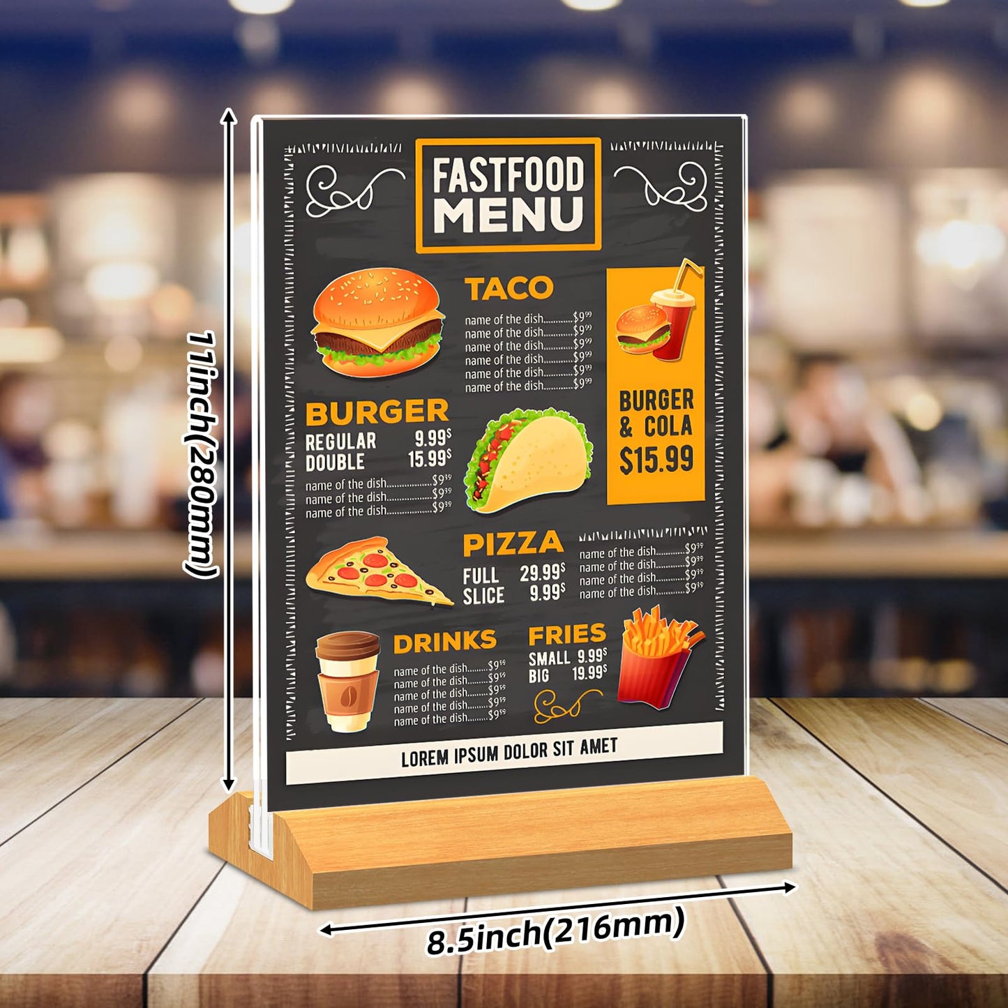 QLKGWEA 3 Pack Acrylic Sign Holder 8.5 x 11 Inch, Wood Base Signs Stand for Menu Flyer Display, Table Clear Plastic T Shape Holder for Stores, Restaurants, Hotels, Office