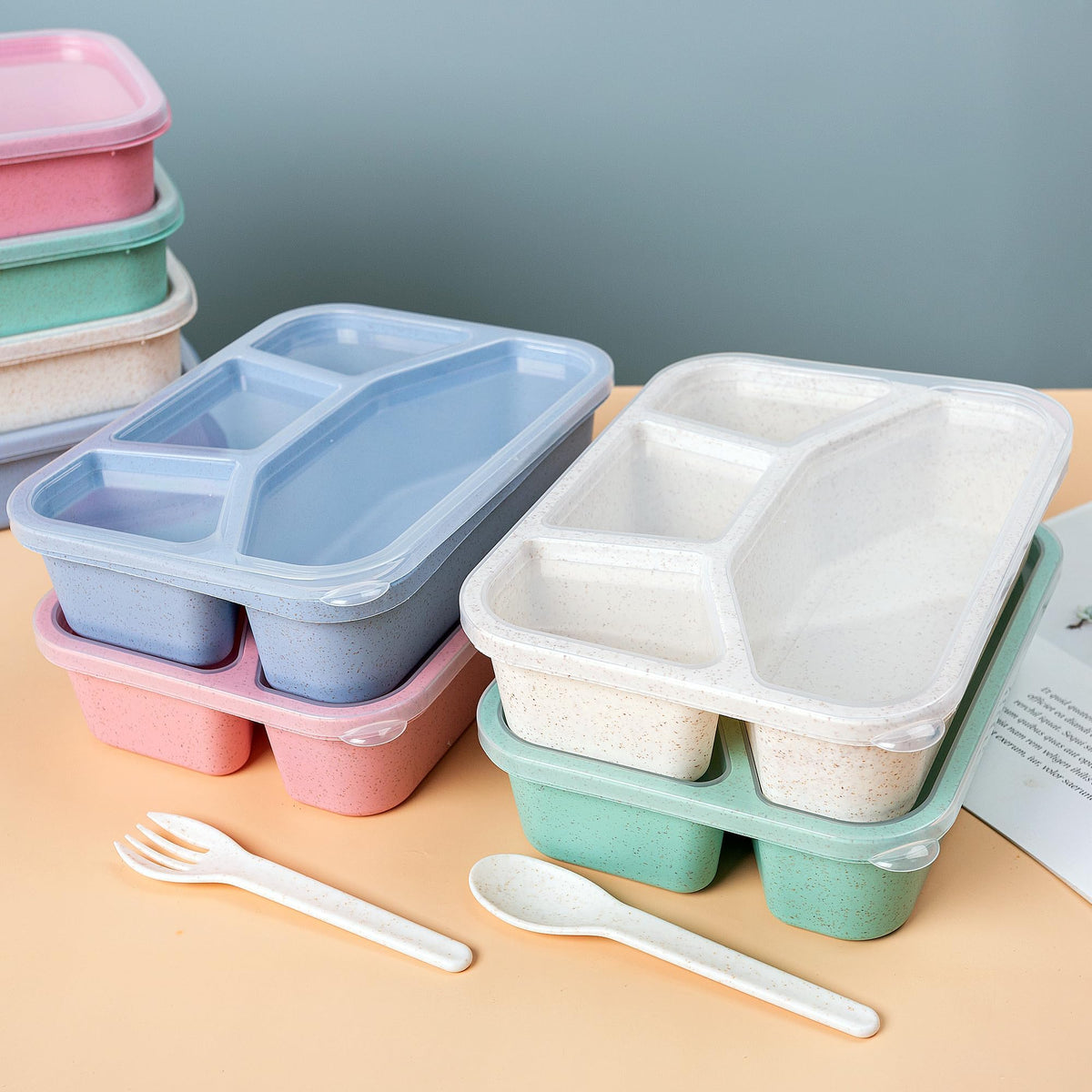 TOUWMX Lunchable Container - 4 Pack Bento Lunch Box, 4-Compartment Snackle Box Container for School Work Travel, Bento Box for Kids, Microwave Dishwasher Safe Bento Box Adult