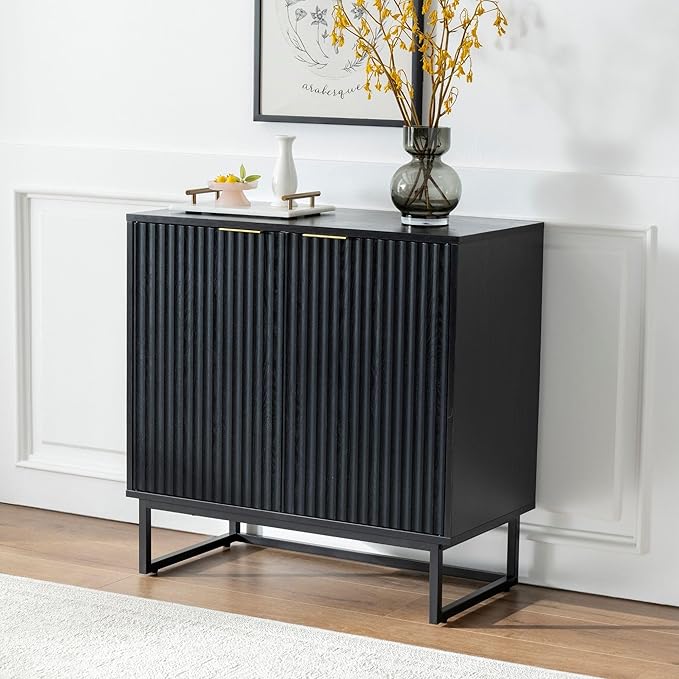 EYYTHUNG Fluted Storage Cabinets Set of 3, Sideboard Buffet Cabinet Modern