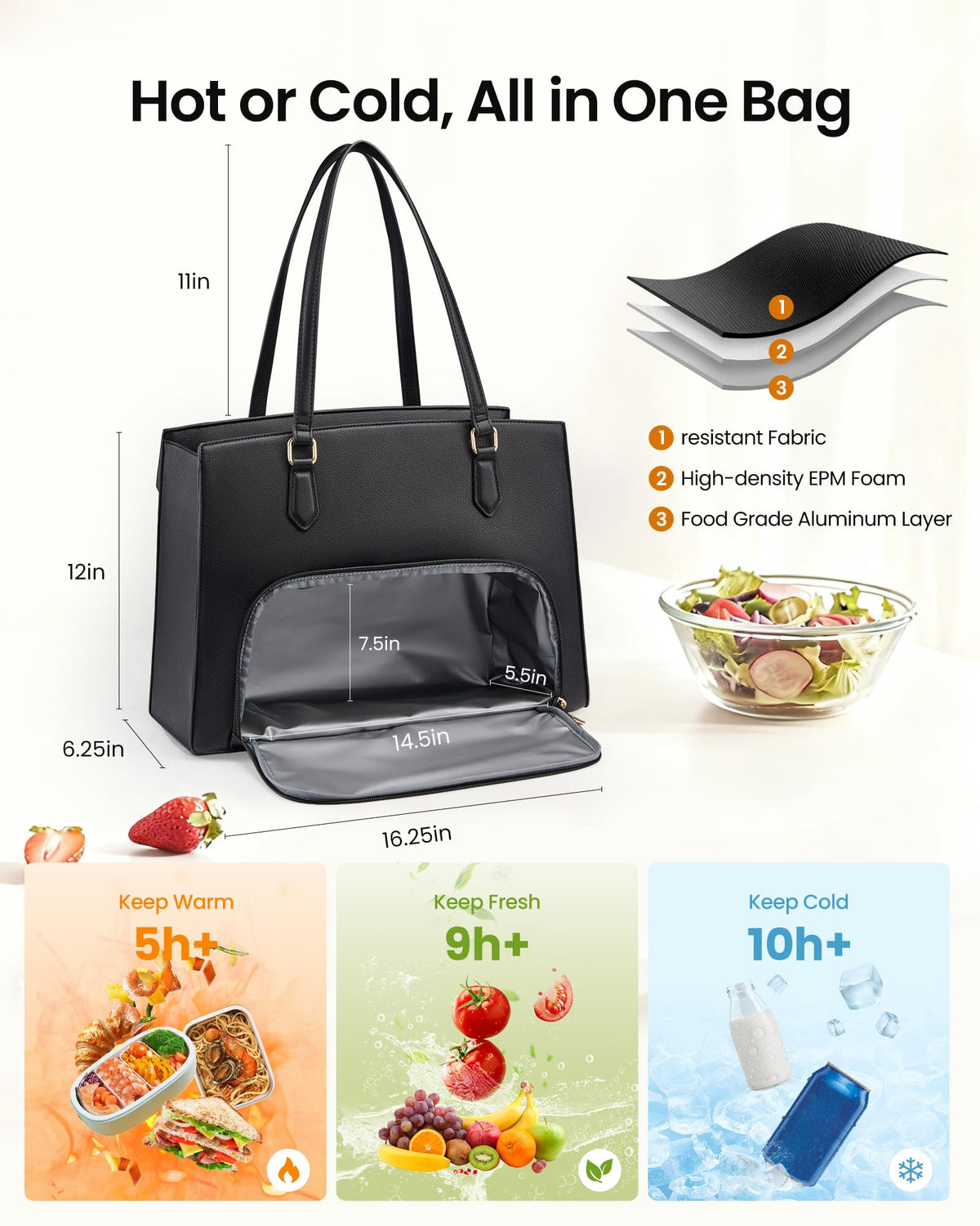 LOVEVOOK Lunch Tote Bag for Women, 15.6 Inch Laptop Work Bag with Insulated Lunch Compartment, Large Capacity Computer Handbag with Cup Holder for Business, Nurse, Teacher, Mommy