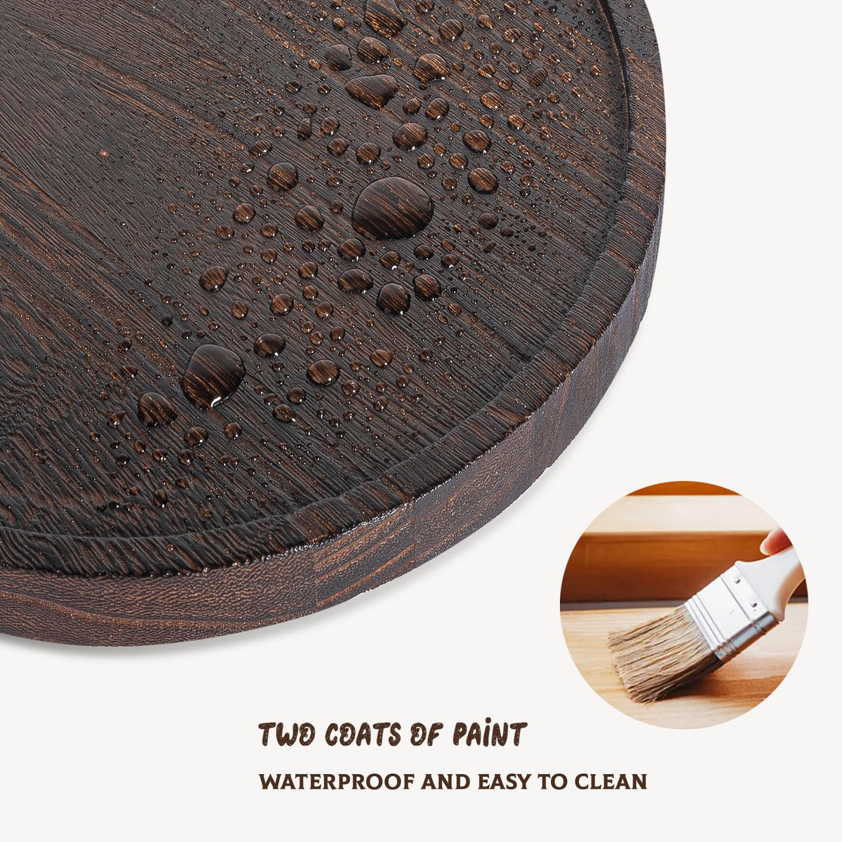 Round Decorative Tray Wood Bathroom Counter Organizer Farmhouse Kitchen Decor Wooden Riser for Soap Dish, Perfume, Candle, Sponge, 10" - Dark Brown