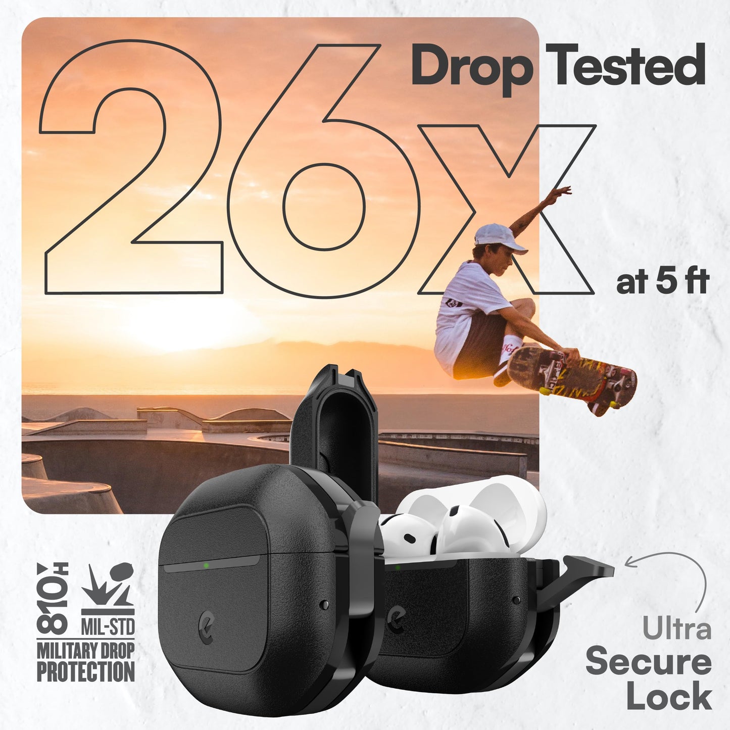 Keybudz for Waterproof AirPods 4 Case with Lock - IP68 Waterproof and Dust Proof, Shockproof Protector, Heavy Duty Rugged Protection, Drop Proof Hard Cover for AirPods 4th Gen (Carbon Black)