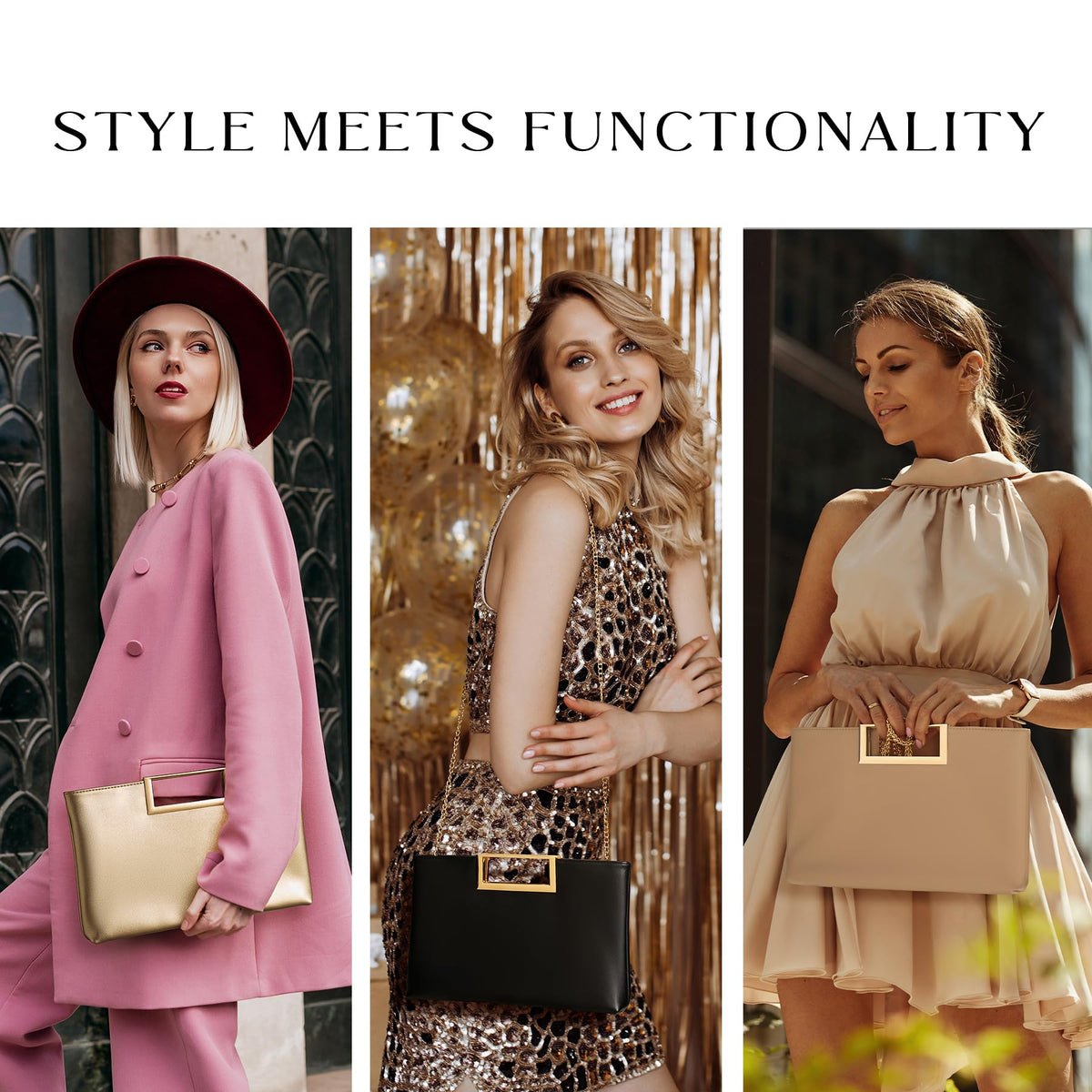 SWEETV Clutch Purses for Women Evening/Formal, Fashion PU Leather Purse for Prom, Cocktail, and Wedding,Nina