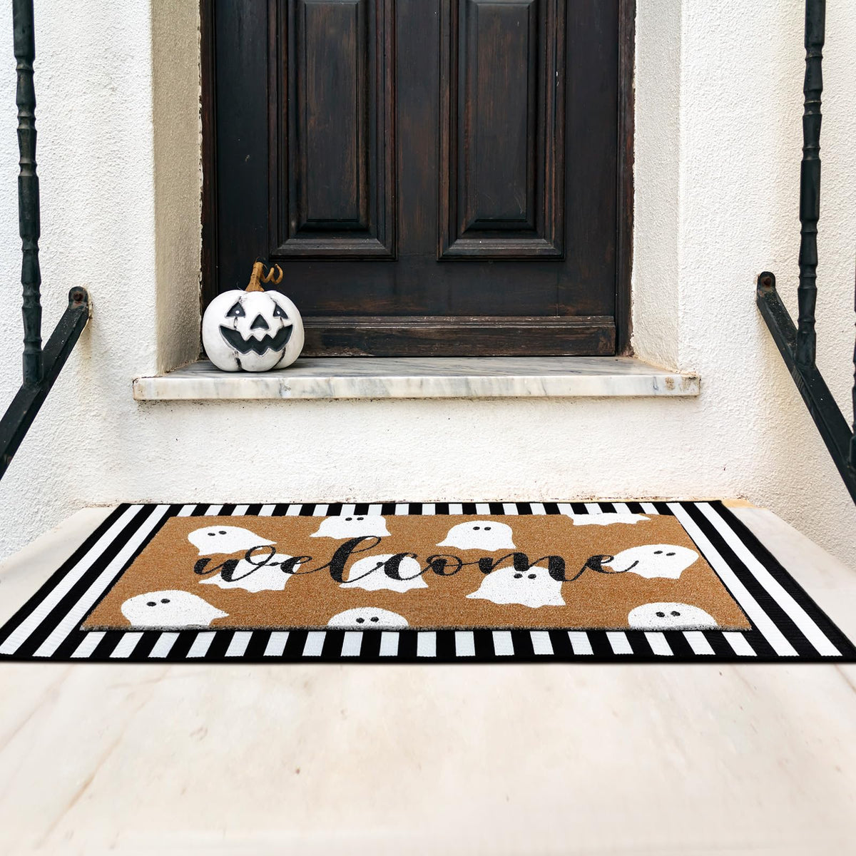 Tinideya 2 Pcs Door Mat Welcome Non Slip Coir Mats Floor Layering Doormats Seasonal for Front Porch Entryway Decor(Spooky)