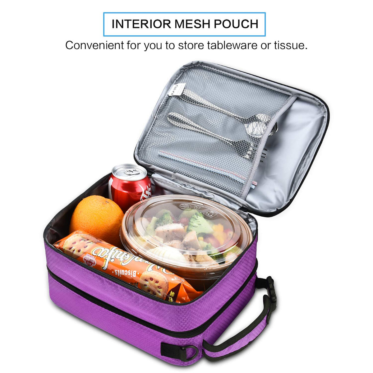 Tirrinia Expandable Insulated Lunch Bag for Men Women – Leakproof Reusable Cooler LunchBox for Kids & Adults with Shoulder Strap, Perfect for Work, School, Office, Travel,Purple