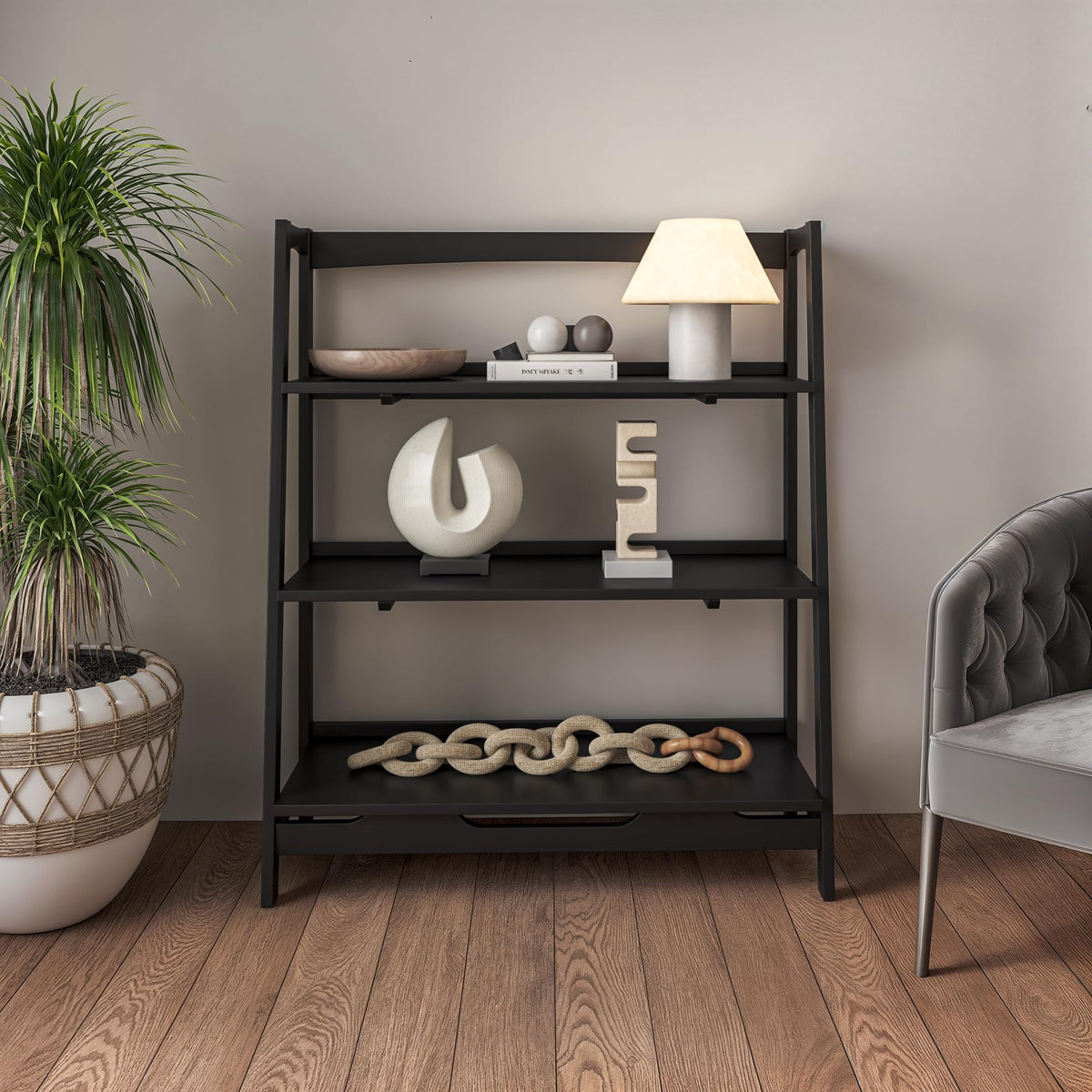 Camaflexi Mid Century Solid Wood Open Shelving Unit - Black Finish