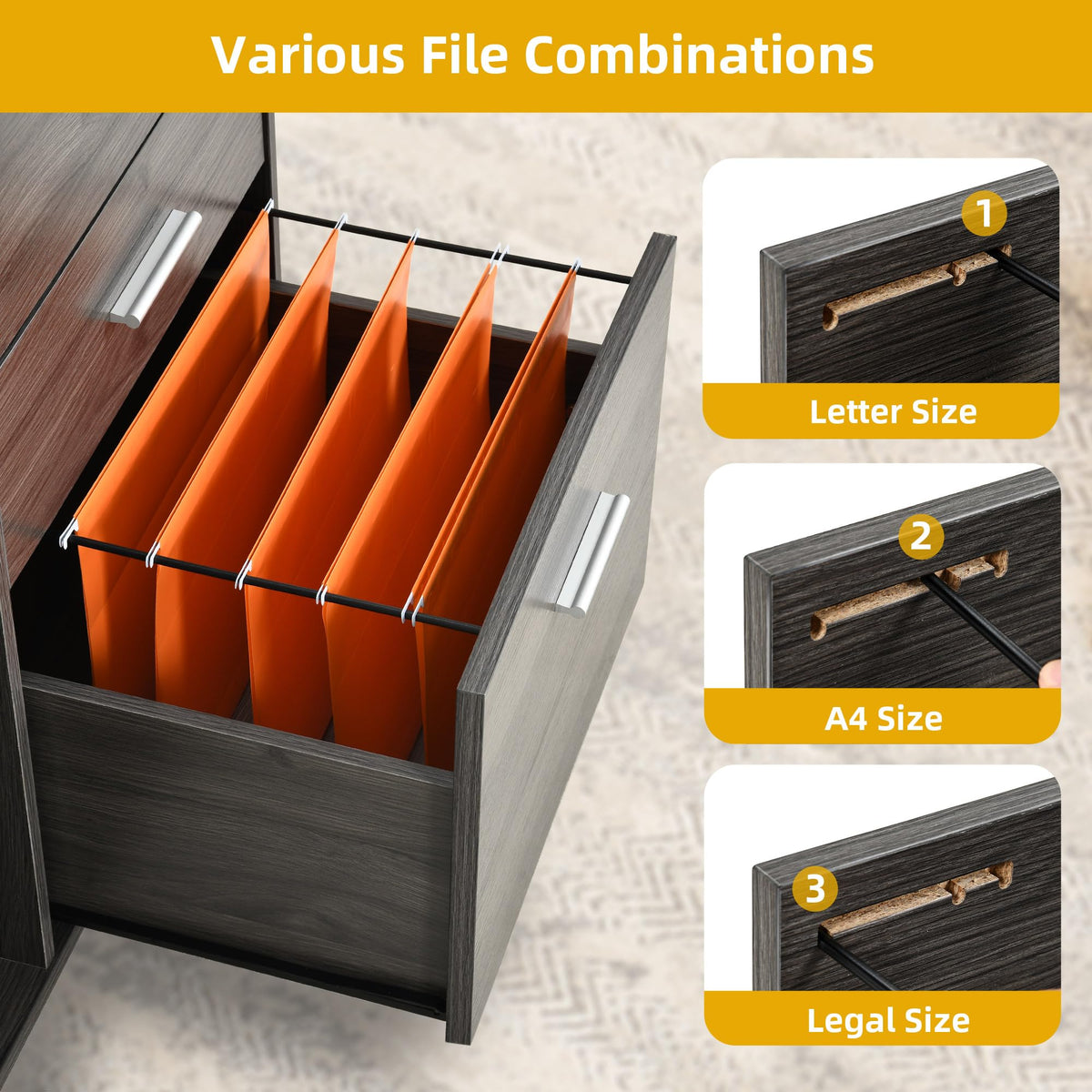 DWVO File Cabinet with Charging Station, 3 Drawer Mobile Filing Cabinet with Lock, Printer Stand with Open Storage Shelf for Home Office, Grey