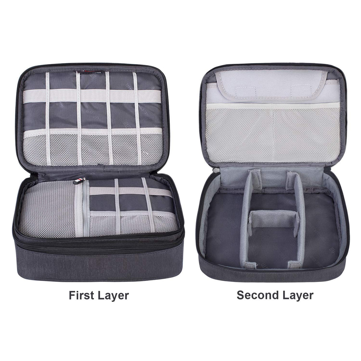 BUBM Electronic Organizer, Double Layer Travel Gadget Carry Bag for Cables, Plugs, Earphone, Flash Hard Drive and More--a Sleeve Pouch for iPad Mini(Medium, Black)