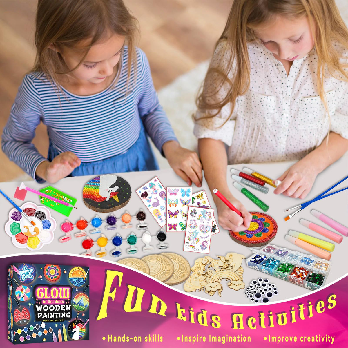 klmars Kids Wooden Painting Kit-Glow in The Dark-Arts & Crafts Gifts for Boys Girls Ages 5-12-Craft Activities Kits - Creative Art Toys for 5, 6, 7, 8, 9, 10, 11 & 12 Year Old Kids