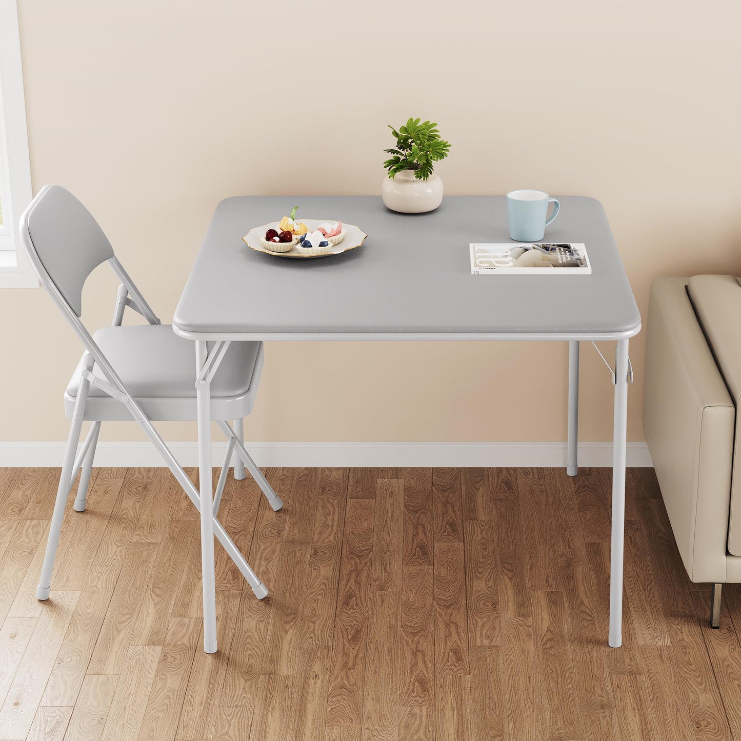 GarveeHome 33.6 in Folding Card Table, Portable Square Folding Table with PU Leather Soft Cushion, Foldable Table Suitable for Dining Room, Living Room, Office, Camping