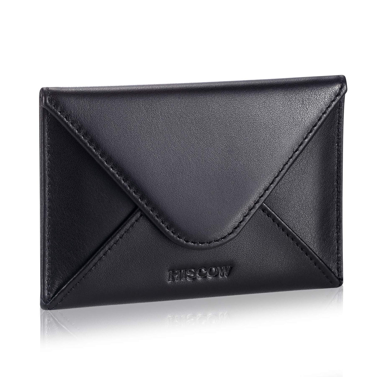 HISCOW Envelope Business Card Case with Magnet Closure - Italian Calfskin (Black)
