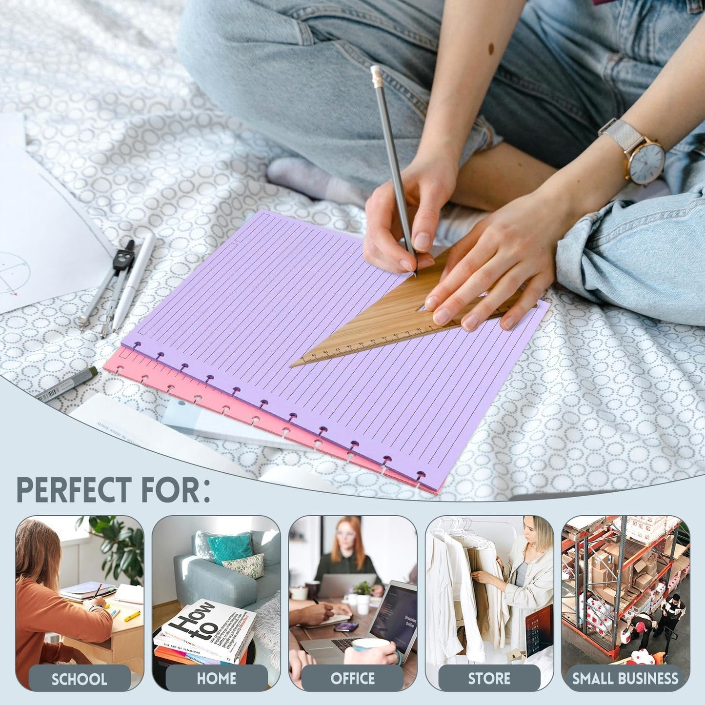 Discbound Refill Paper 120 Sheets, 8.5" x 11" Letter Size 11-Disc Planner Inserts for Note-Taking System, College Ruled, 5 Colors, 120gsm Refills Compatible with TUL/ARC/Notebook