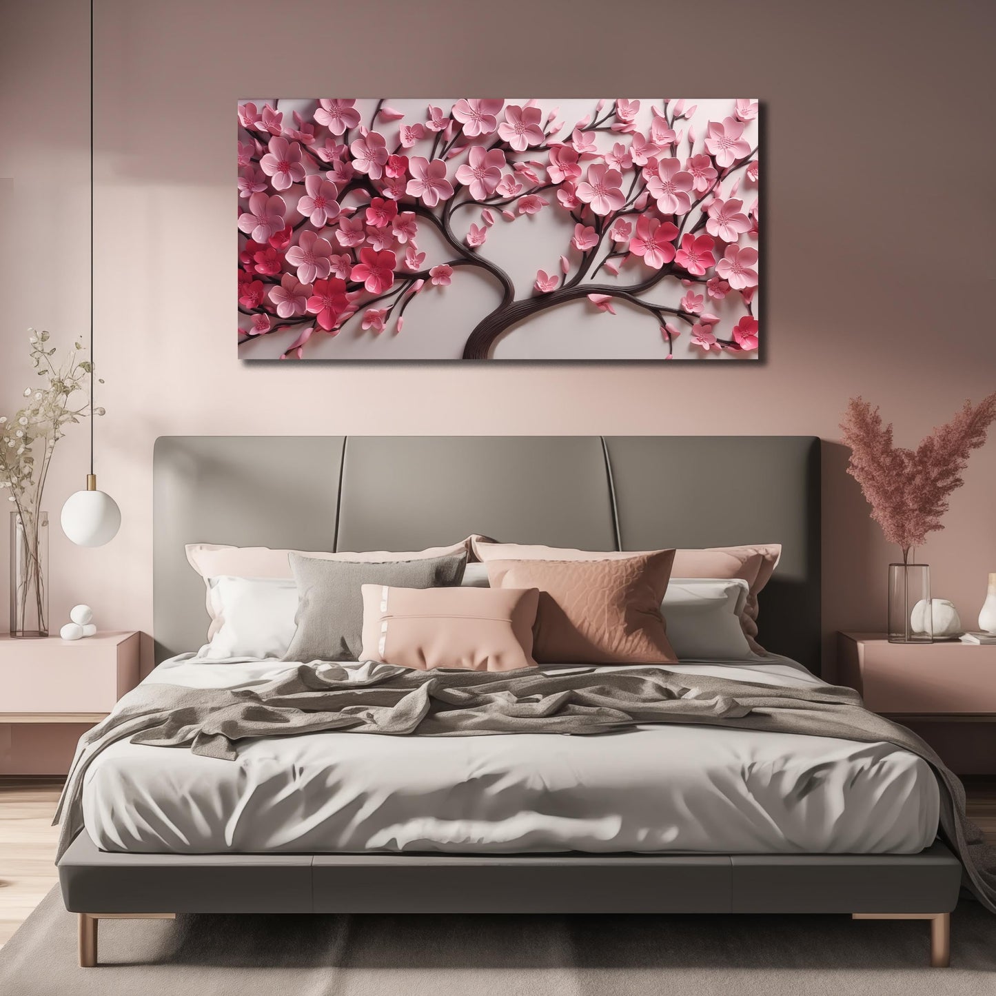 CPKATMT Flower Canvas Wall Art for Living Room Tree Pictures Wall Decor for Bedroom Pink Wall Art for Office Women Size 20 x 40 Inch