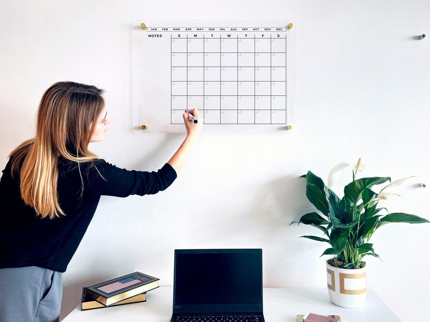 Large Acrylic Calendar with Gold Hardware - Dry Erase Monthly Acrylic Planner - Calendar 2026 Family Dry Erase Wall Calendar (18x14 (Small))