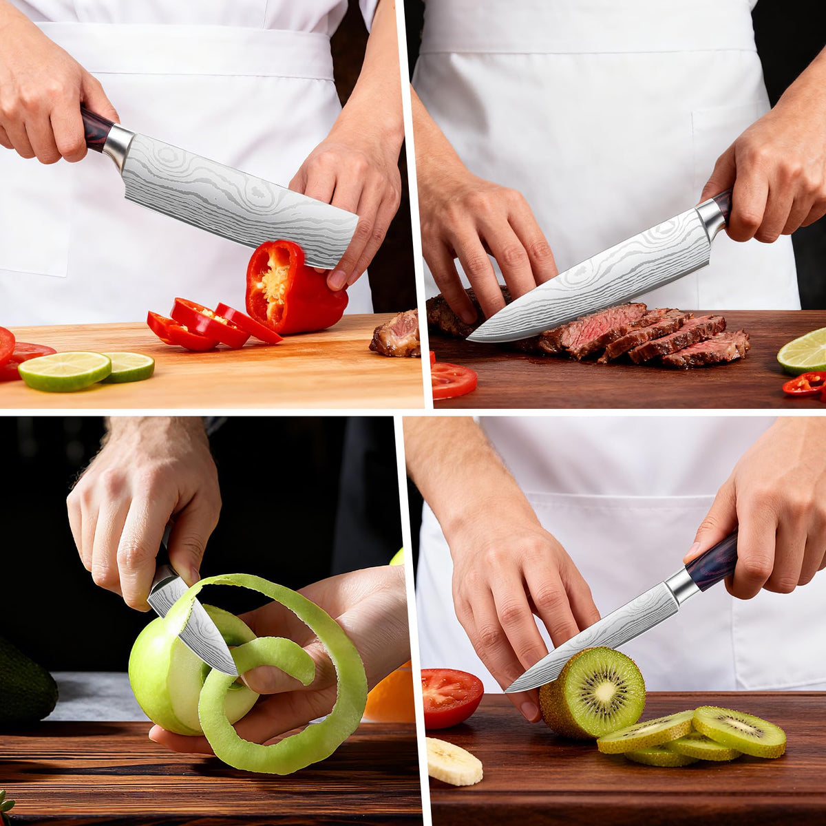 3-Piece Kitchen Chef Knife Set - 8" Chef Knife & 7" Nakiri Knife & 5" Utility Knife, Professional High-Carbon Stainless Steel Ultra Sharp Knives with Ergonomic Wood Handle & Gift Box for Cooking