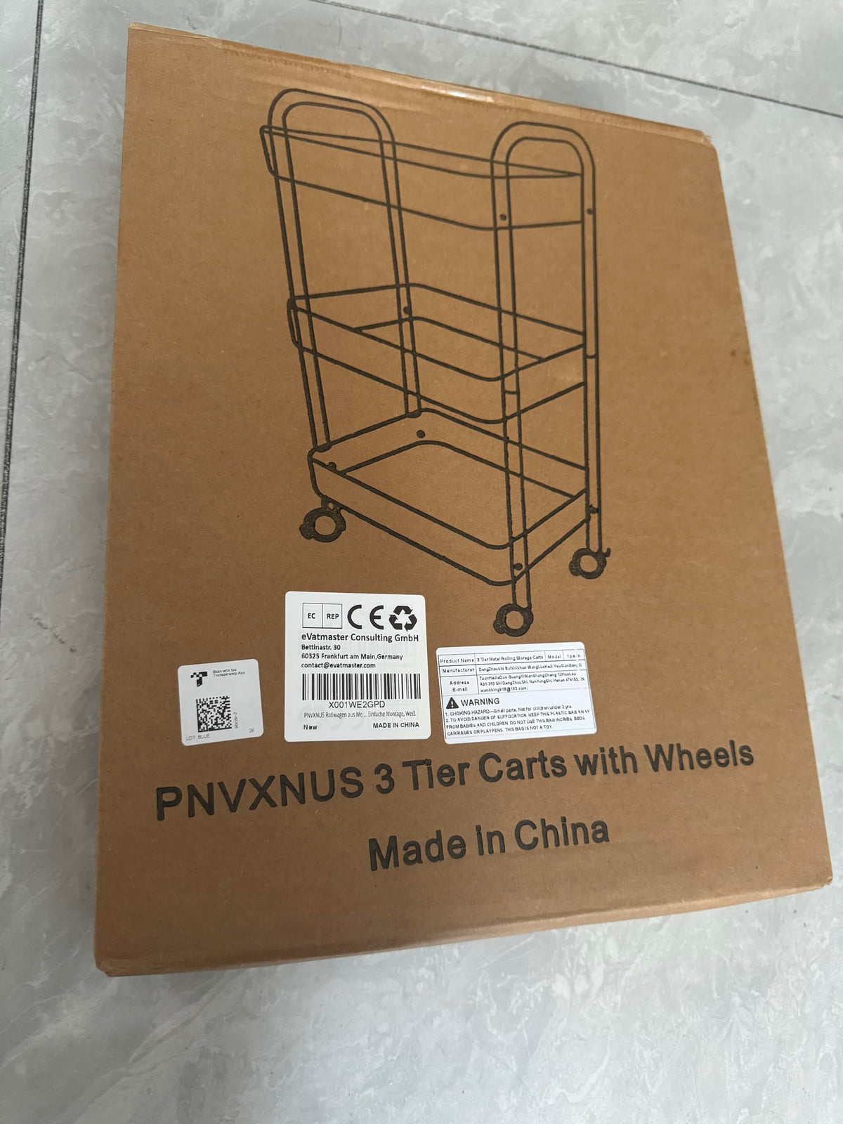 PNVXNUS 3-Tier Rolling Metal Storage Cart with Wheels, Multi-Functional Organizer for Office, Kitchen, Bathroom, Books Diapers - Easy Assembly (White)