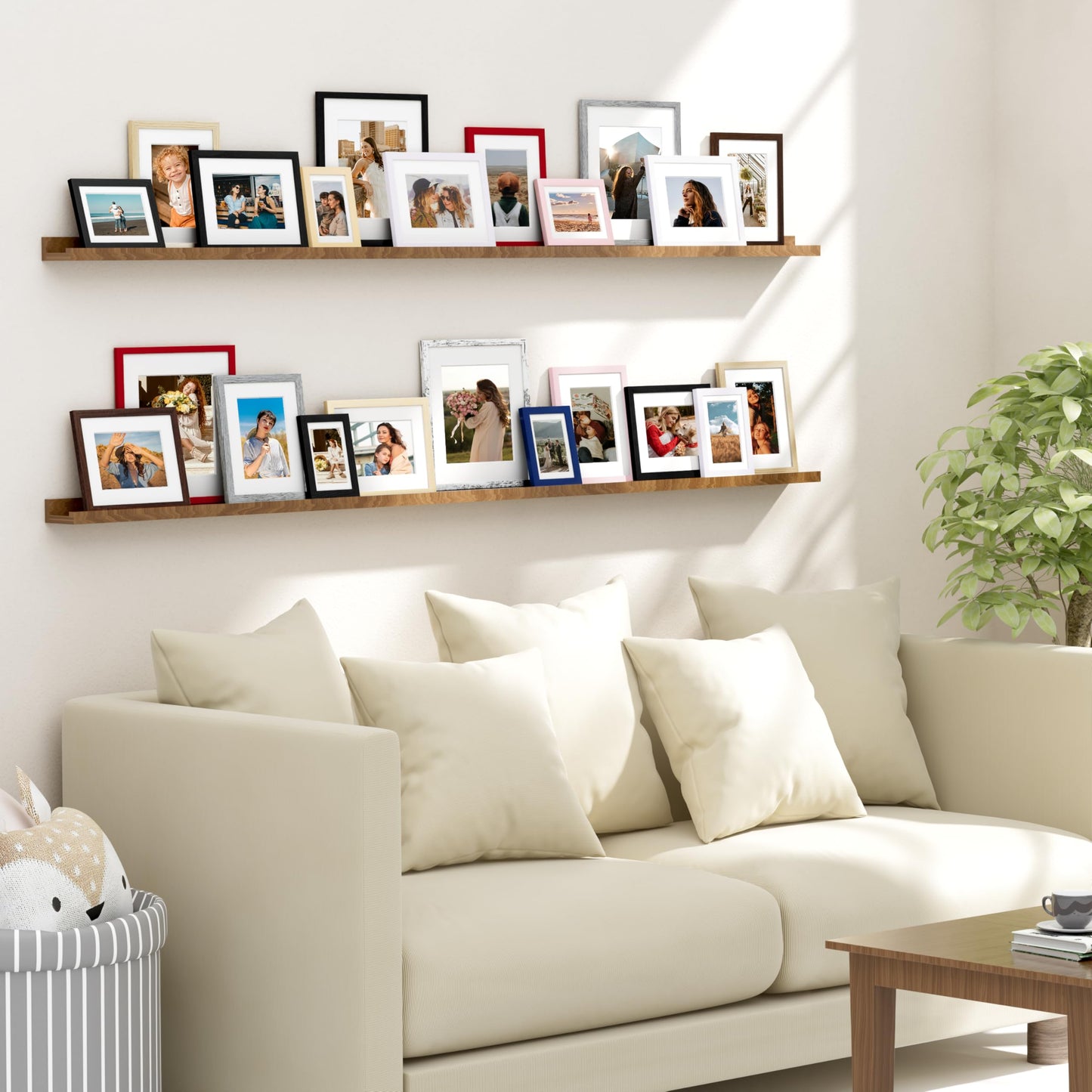 Vittanly 11x14 Picture Frame Set of 4, Display Pictures 8x10 with Mat or 11x14 without Mat, Engineered Wood with Shatter Resistant Plexiglass, Photo Frames for Wall or Tabletop Display, Natural Wood