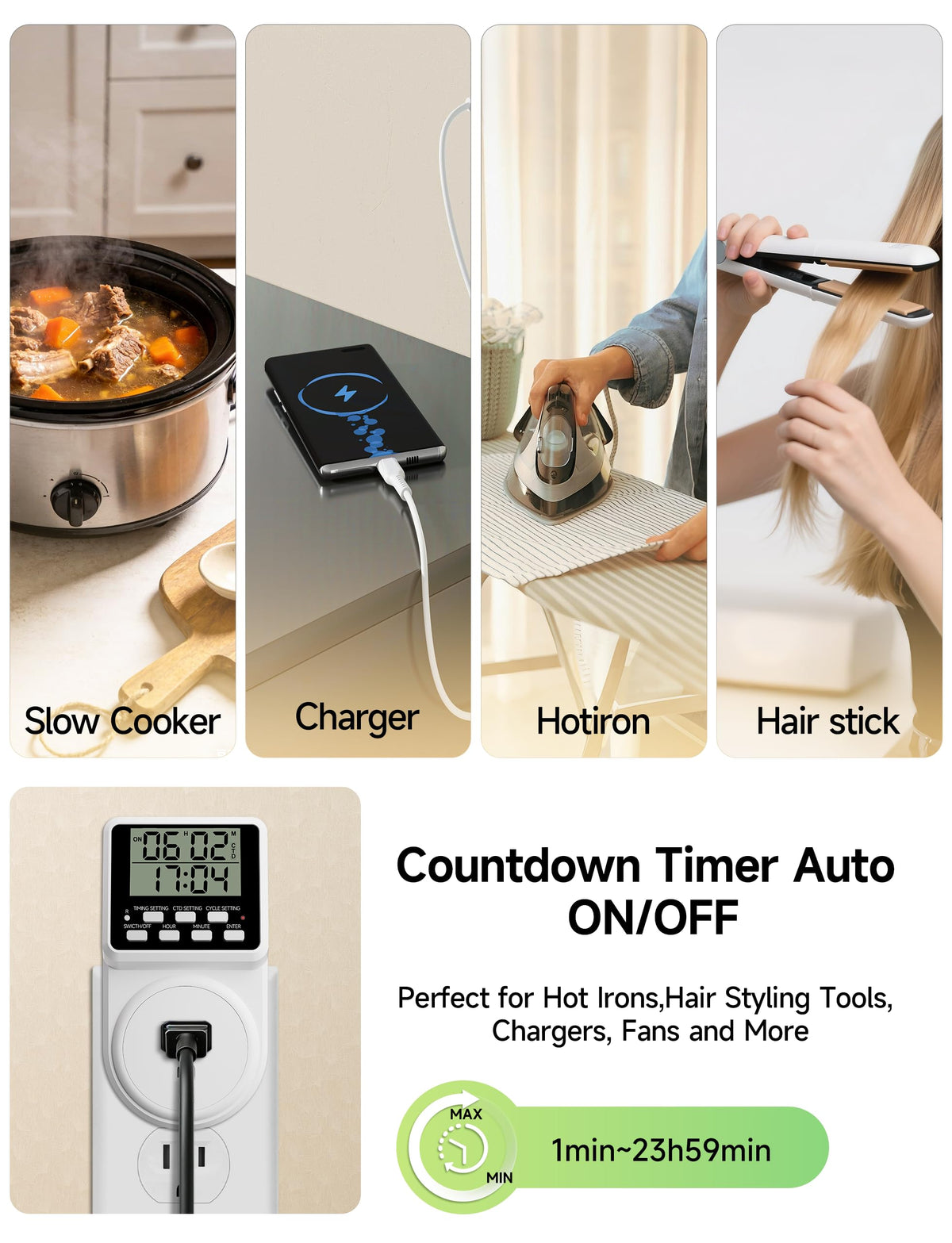 Techbee Digital Infinite Repeat Cycle Intermittent Timer Plug for Electrical Outlet, 24 Hour Programmable Indoor Timed Power Switch with Countdown Delay On and Off (120V, 15A), 1 pack