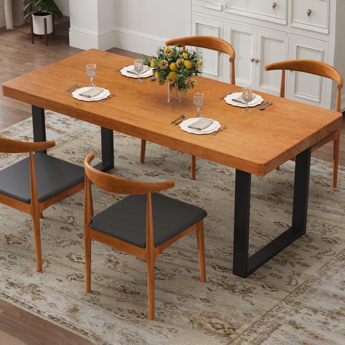 quanzhoulong 47in Modern Minimalist Solid Wood Dining Table - Sturdy Metal Base, Easy Assembly | Versatile Table for Dining Room, Living Room & Office