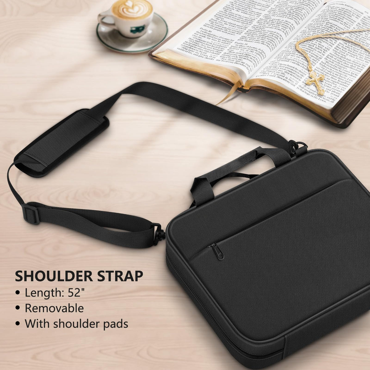 FINPAC Extra Large Bible Cover, Carrying Book Case Church Bag Bible Protective with Handle and Zippered Pocket, Gift for Men Women, Black