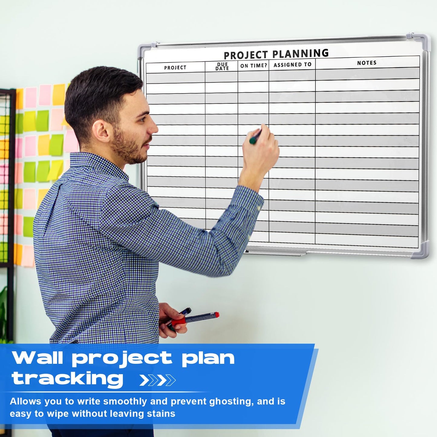 Lincia Project Planning Dry Erase Whiteboard Magnetic Dry Erase Board with Lines Sliding Marker Tray Aluminum Frame White Board Planner for Wall Scheduling(36"x24",Project Planning Horizontal)