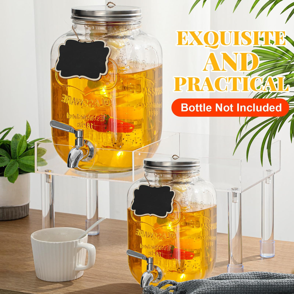 Tiangrid Acrylic Drink Dispenser Stand for Two 6.69'' Diameter of 1 Gallon Water Jar Beverage Dispenser Stand for Parties and Events, Plant, Cake Pedestal, Bottle Not Included