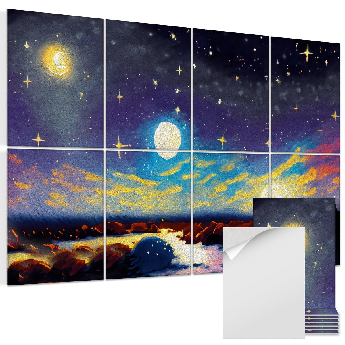 8 pack Art Acoustic Panels with Self-Adhesive,48 x 32Inches Acoustic Wall Art,Better Decorative Sound Proof Panels,Recording Studio/Home/Office Acoustical Treatment,Starry Sky