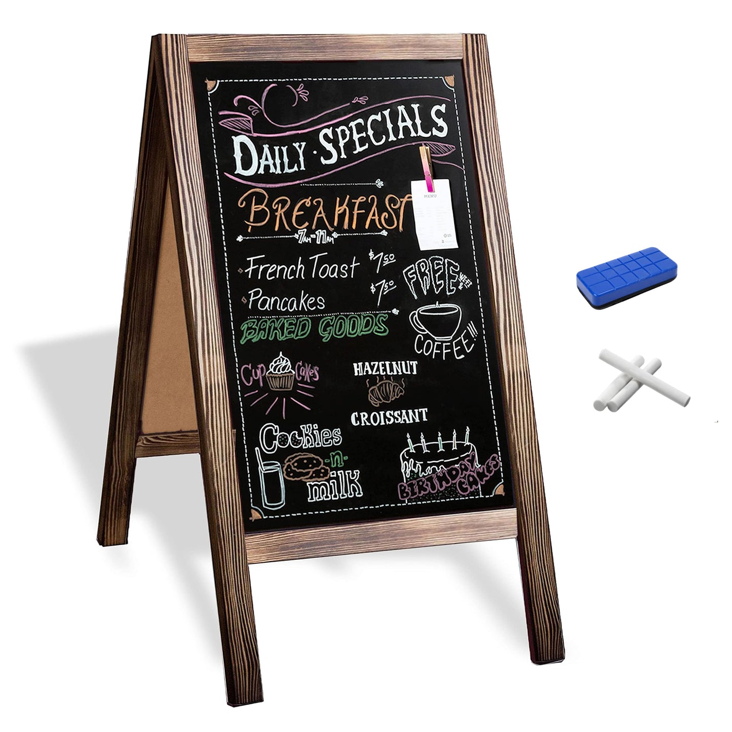 Ilyapa Wooden A Frame Sign Sandwich Board Signs Outdoor with Eraser & Chalk - 40x20 Inches Magnetic Chalk Board Easel Sign – Rustic Natural Wood Sidewalk Chalkboard Signs Menu for Restaurant, Business