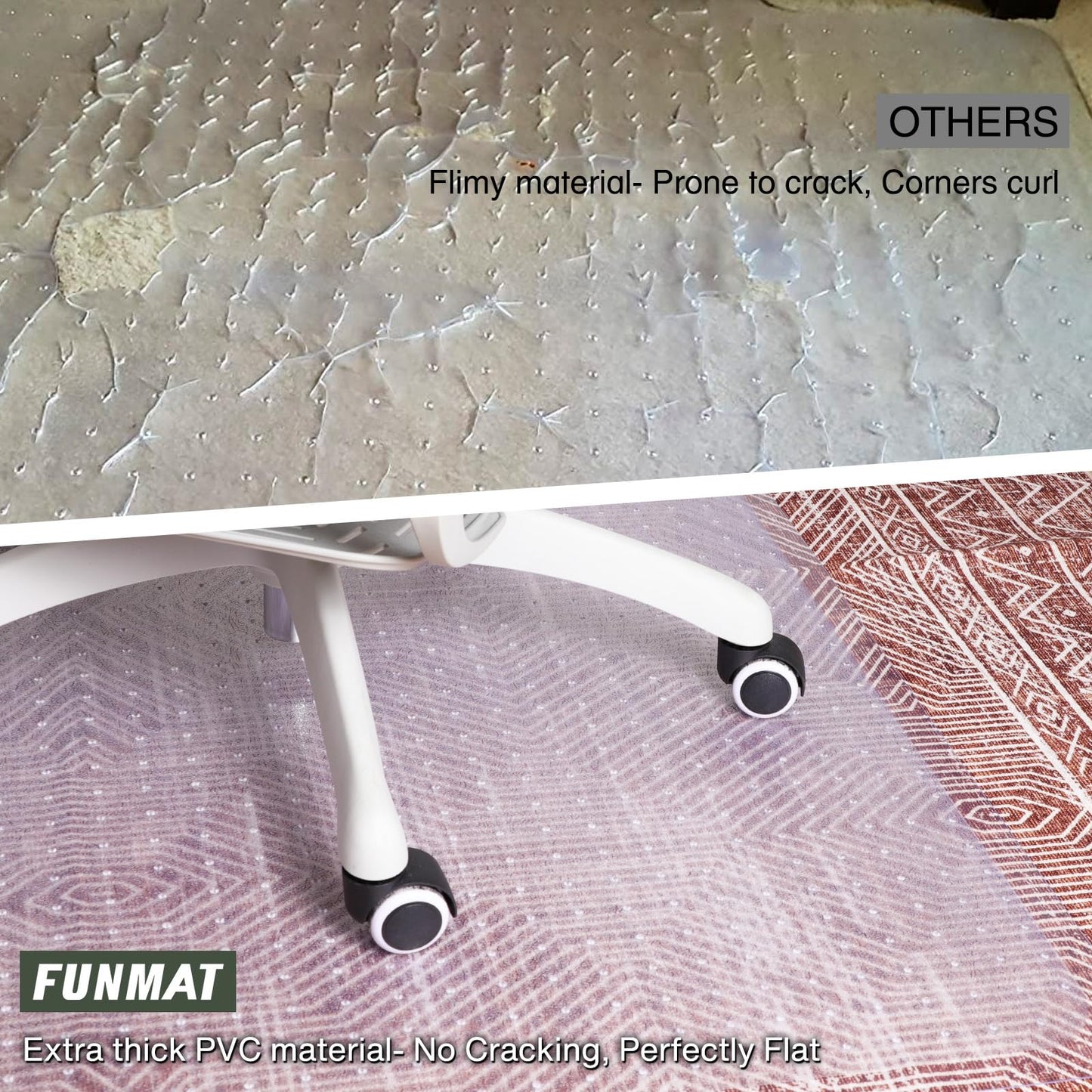 FUNMAT Chair Mat for Carpet, 45" x 53" Easy Glide Desk Chair Mat for Carpeted Floors, Beveled Edge Vinyl Mat with Grips, Heavy Duty Carpet Protector for Home Office, Clear(with Lip)