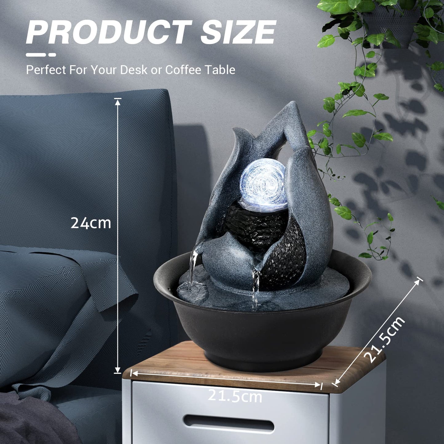 WICHEMI Tabletop Fountain Warer Fountains Indoor Waterfall Fountain Indoor Relaxing Water Feature Meditation Fountains with LED Light for Home Office Bedroom Decor (Style 12)