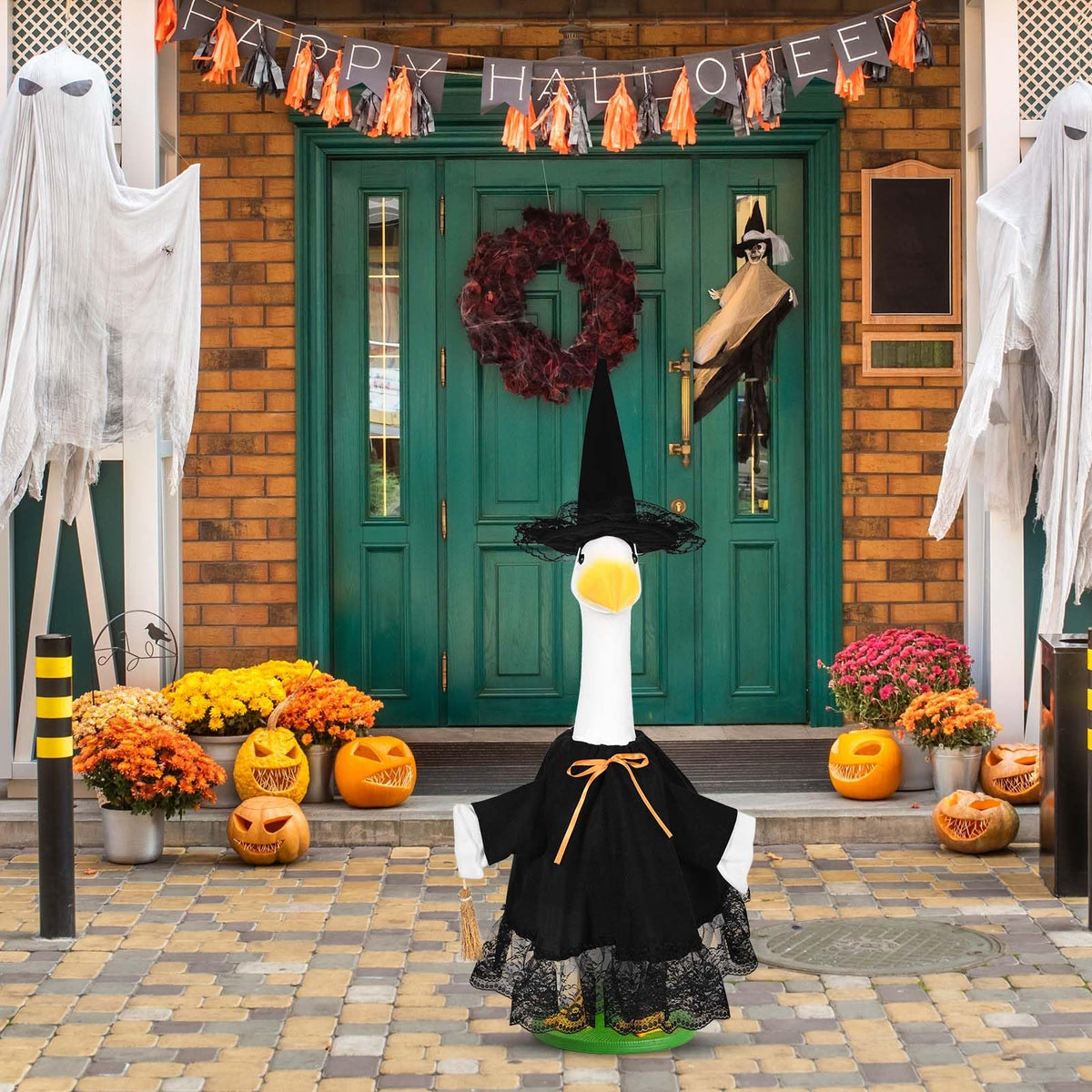 JcHrmers Witch Goose Outfit 23" Halloween Goose Clothes and Witch Hat for Cement Goose Statue Yard Lawn Decor