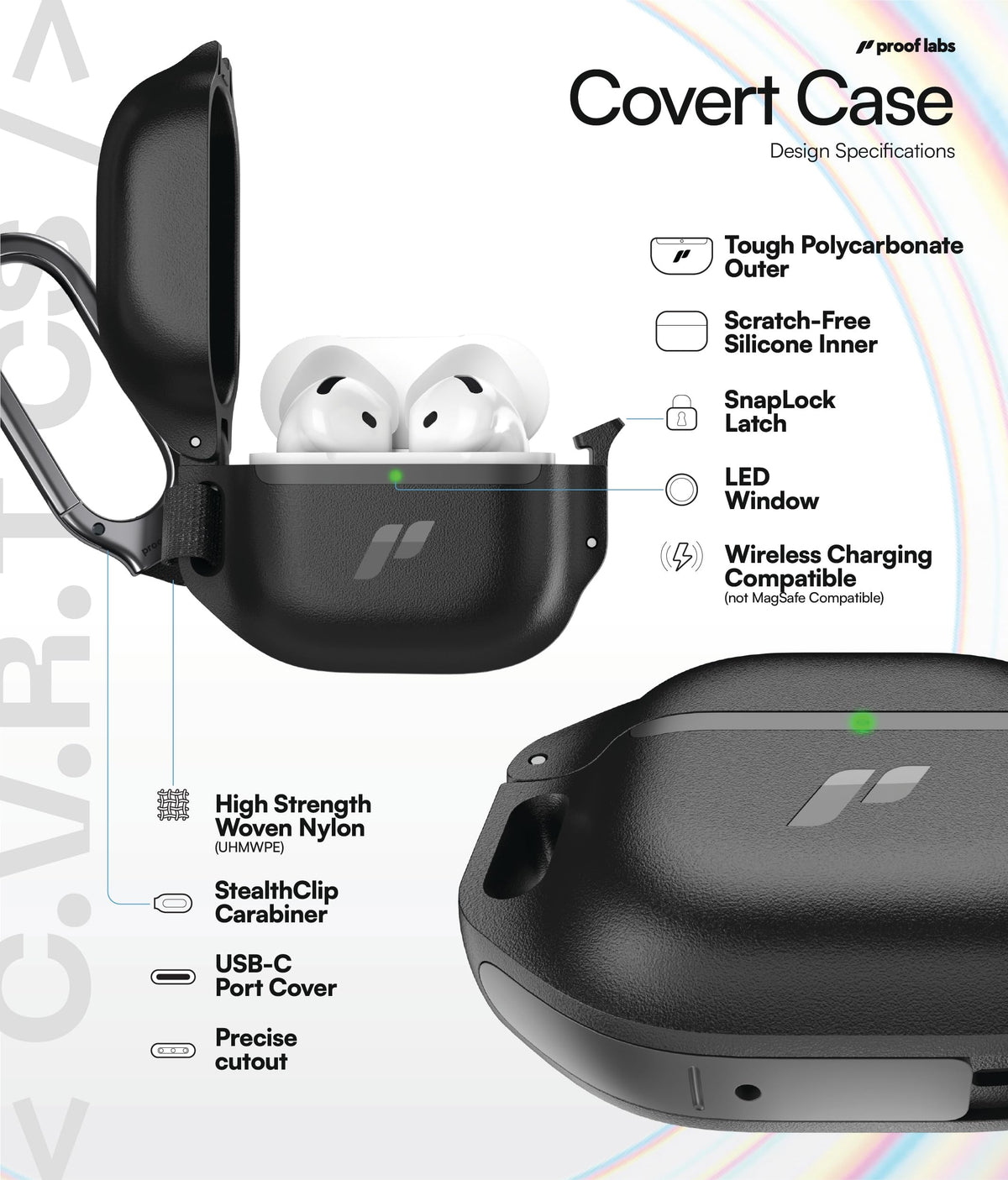 Proof Labs for AirPods 4 Case with Lock - Tough AirPods 4th Generation Case Cover with Carabiner, Rugged Protection and Hard Protective Shell (Black, AirPods 4th Gen)