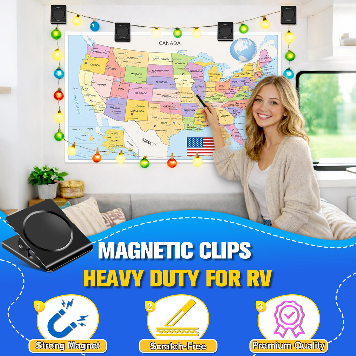 Grtard Strong Magnetic Clips, 2.2 Inch Extra Large Magnetic Clips Heavy Duty, 8Pack Magnet Clip for Fridge, Clip Magnets for Refrigerator, Whiteboard, Classroom, Kitchen, Office Organizer (Black)
