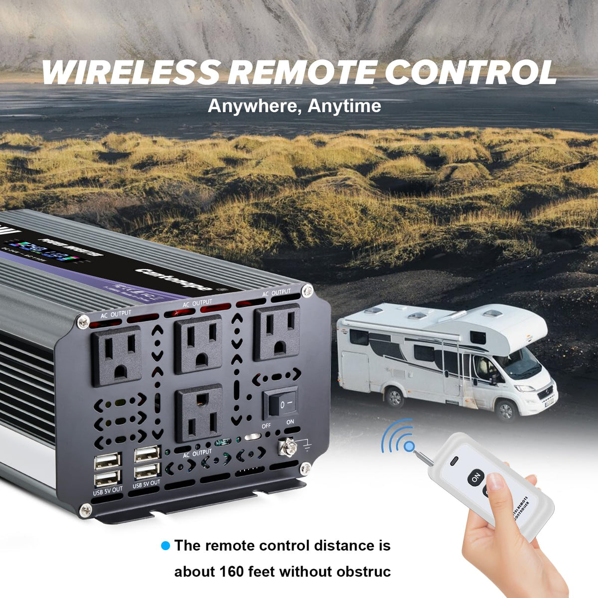 Cantonape 3000W Power Inverter 24V to 110V/120V DC to AC with LCD Display, Remote Controller and 4 x AC Outlets Car Adapter for Car Truck Boat RV Off Grid Solar System