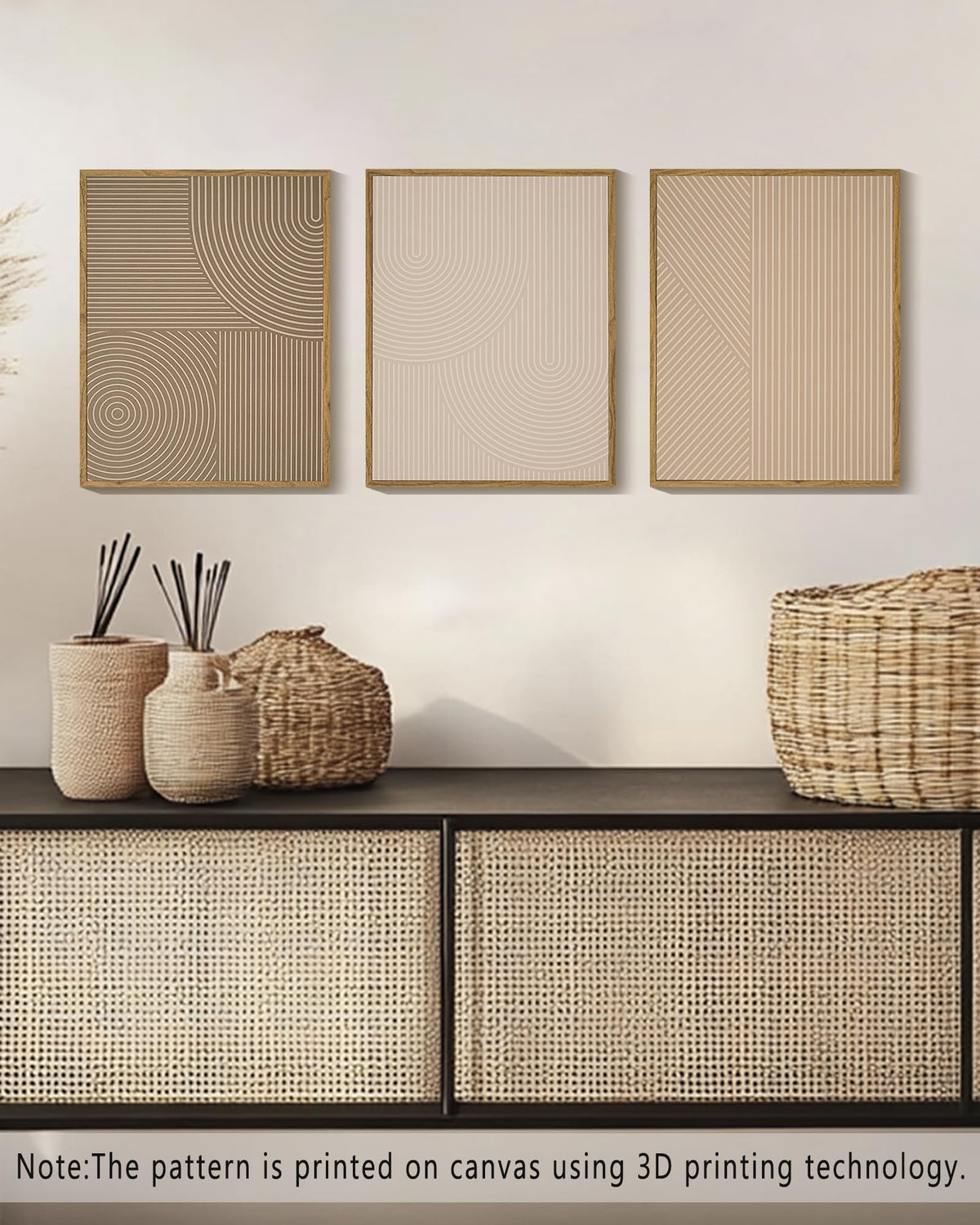 PHOPAGO Minimalist Abstract Framed Wall Art Modern Boho Neutral Line Wall Decor Geometric Artwork Kitchen Dining Room 11x14in Natural Framed