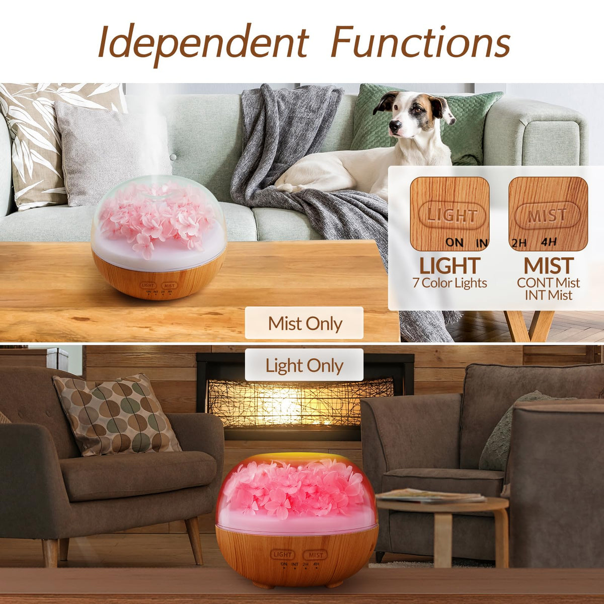 Aromatherapy Essential Oil Diffuser, 300ml Air Diffuser Humidifier with 7 LED Colors, Timer & Auto-Off for Home Bedroom Office (Pink)