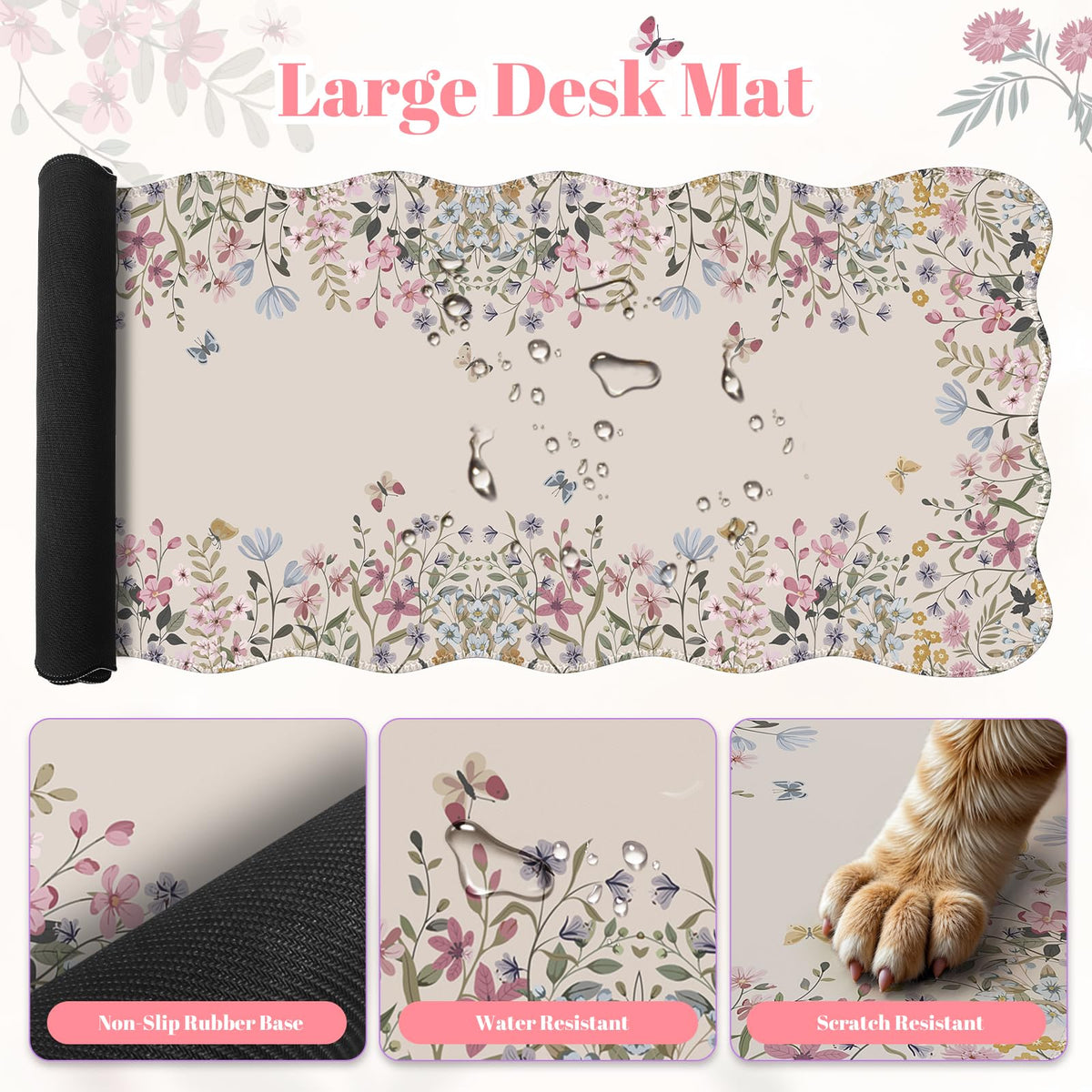 iLeadon Large Desk Mat, Ergonomic Mouse Pad and Keyboard Wrist Rest, Anti Slip Desk Mat Set with Keyboard Wrist Pad, Smooth Large Mousepad Gaming for Home Woman (Beige)