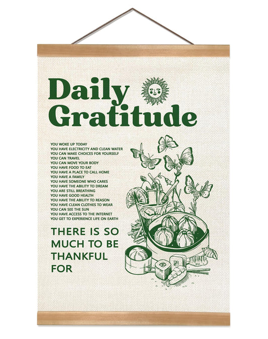 ZTGDA Gratitude Wall Art Vintage Decor,Retro Poster for Room Aesthetic,Inspirational Daily Gratitude Poster,Green Inspirational Quotes Wall Art for Living Room Bedroom Classroom