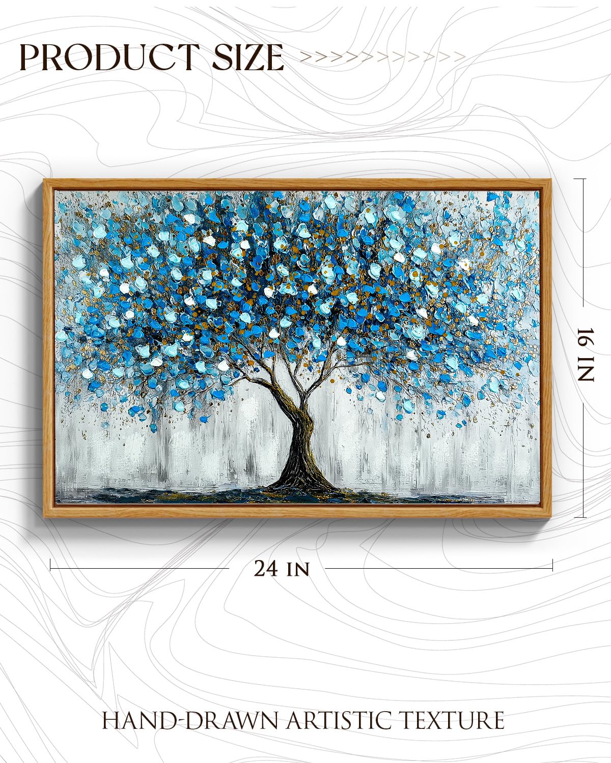ARPEOTCY 3D Textured Large Framed Canvas Wall Art Prints, Abstract Modern Hand-Painted Blue Tree of Life Oil Painting, Neutral Artwork Home Wall Decor for Living Room Bedroom Office, 16x24inch