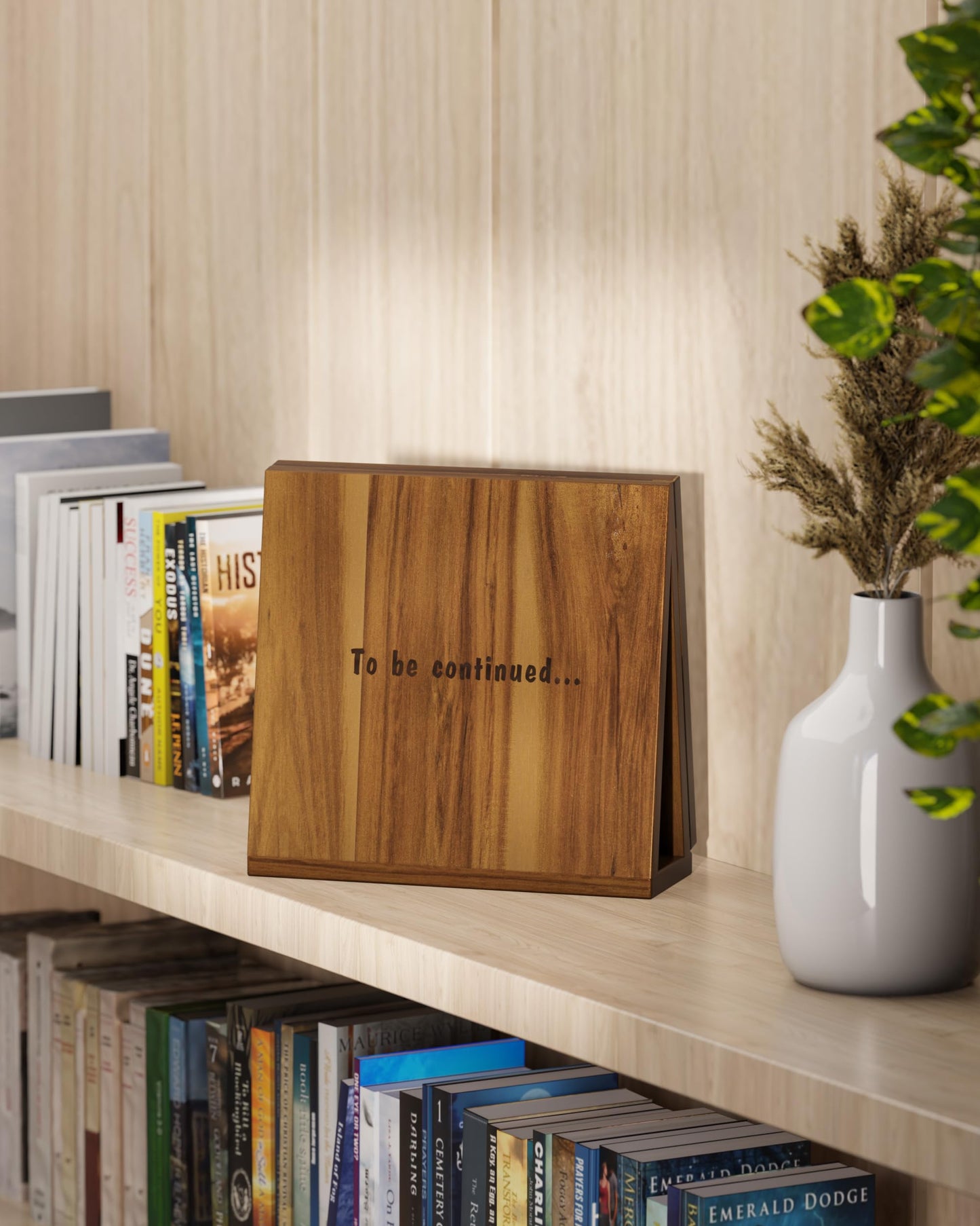 NAGAWOOD Triangle Book Holder, Book Rest, Acacia Foldable Book Nook Reading Valet, Triangle Book Stand with Cup, Pen, Glasses and Phone Holder for Bedroom, Nightstand or Office, Gifts for Book Lover