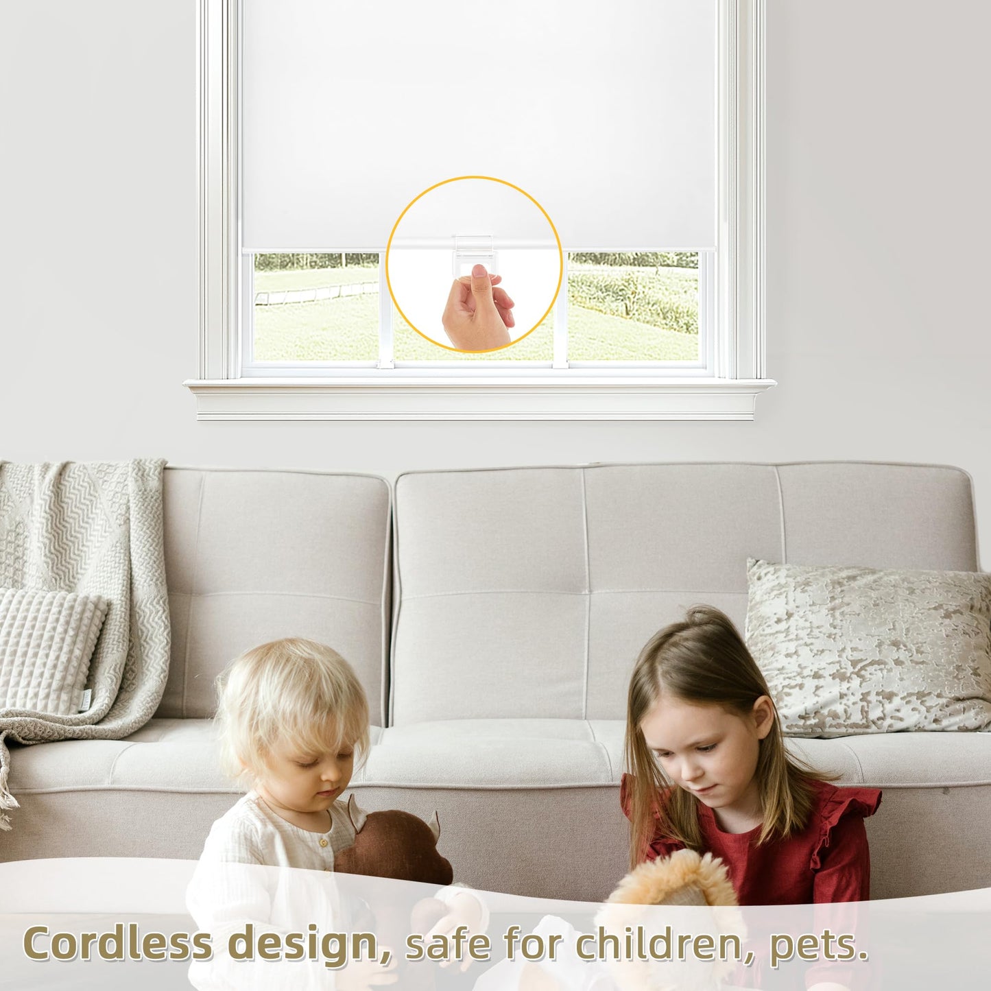 ChrisDowa Cordless Blackout Roller Shades for Windows, Thermal Insulated UV Protection Pull Down Shades, Total Blackout Window Blinds for Home, Office, Bedroom, Door (22" W x 72" H, White)
