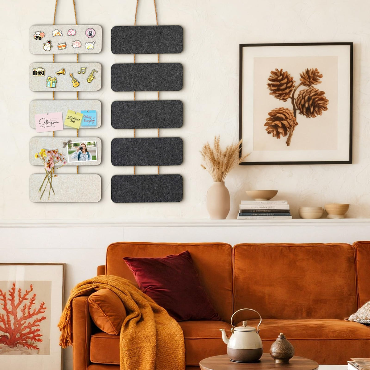 Double-Sided Hanging Felt Boards with Rope，5-Piece Integrated Design Pin Board for DIY Display