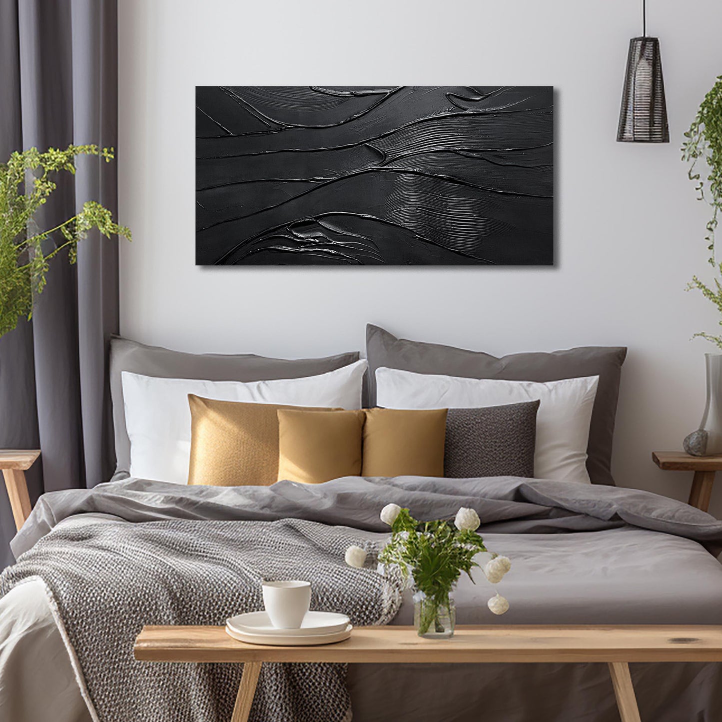 CGXART Abstract Painting Wall Art For Living Room Black Painting Wall Decor For Bedroom Modern Wall Art For Bathroom Size 20 x 40 Inch